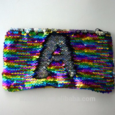 Manufacturer sequin bag with zipper for stationary use, cosmetic bag