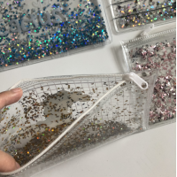 Stationery use, cosmetic bag zipper lock liquid glitter move oil inside pvc bag