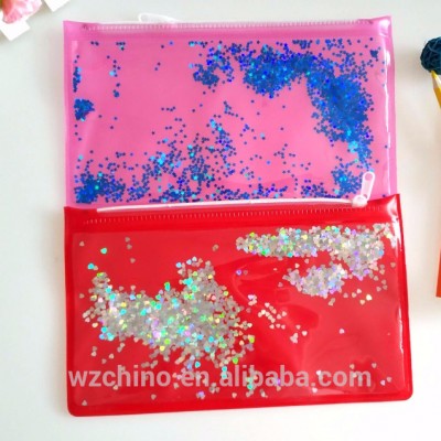 NEW# pvc confetti cosmetic bag with zipper for stationary use